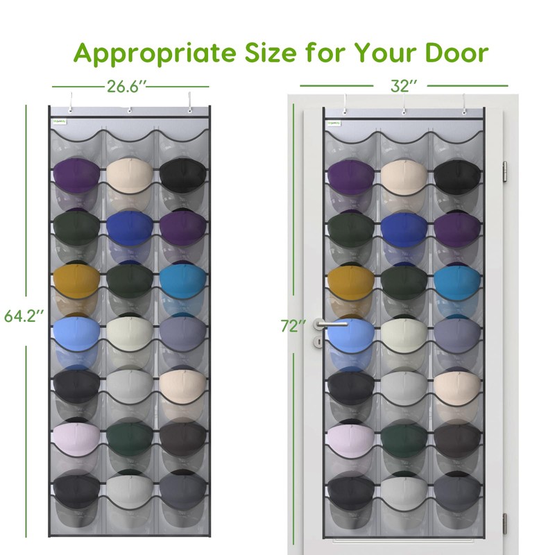 Unjumbly Baseball Hat Rack, 24 Pocket Over-The-Door Hat Organizer with