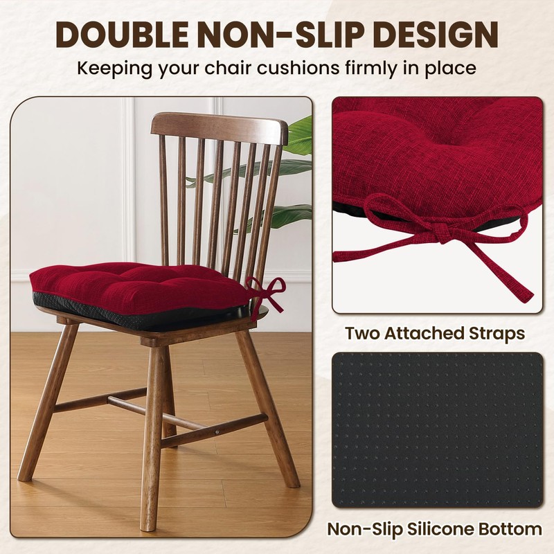 downluxe Indoor Chair Cushions for Dining Chairs, Tufted Overstuffed Textured