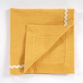 FINGERCRAFT Cloth Napkins High GSM Cotton, Set of 6, Premium Quality Mitered Corners with RIC Rac Lace for Home, Party, Wedding, Christmas, Good Absorbency Washable Napkins Cloth Daffodil