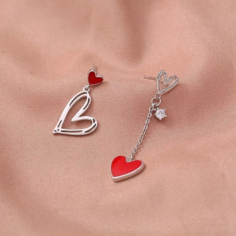 Deluxe Aretes Zirconia Corazón Pendientes Asimétricos Regalo Amor
