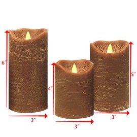 CANDLE CHOICE Real Wax Battery Operated Flameless Candles with Remote Automatic Daily Cycle Timer Realistic Flickering Electric LED Pillars Wedding Party Holiday Decoration 3 Pack Rustic Texture Brown