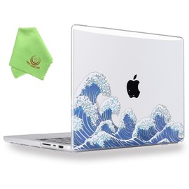 UESWILL Case Compatible with 2021-2024 MacBook Pro 14 inch M4 M3 M2 M1 Pro Max chip, Creative Design Pattern Hard Shell Cover + Microfiber Cloth, Ocean Waves