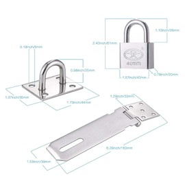 5 inch Stainless Steel Door Latch Hasp ＆ Padlock with Screws, Heavy Duty Padlock Hasp and Staple, Door Clasp,Shed Latch Padlock Staple, Security Hasp Lock, Shed Lock for Bedroom Garage Cabinet Cage