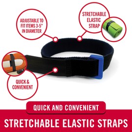 VELCRO Brand VEL-30792-AMS 15 Inch Elastic Straps 4 Pack | Stretchable and Adjustable for Snug Fit | Fasten Lumber, Yoga Mats, Tools, Camping Equipment, More | Cinch with Buckle, Black 15x1