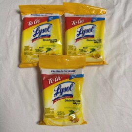 Lysol 3- Lysol Wipes Travel Pack 15ct per Pack, Lemon & Lime Scent, 3 packs (45 wipes)