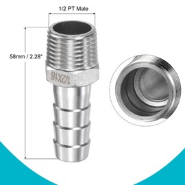 sourcing map Hose Nozzle Hose Connector 16 mm AD x 1/2PT Male Thread 304 Stainless Steel Pipe Connector Hose Adapter Water Connection Extension Pack of 2