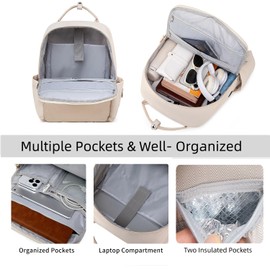 Laptop Backpack for Women, 15.6 Inch Work Business Backpacks Purse, College Bookbag for School, Waterproof Daypack for Travel (Beige)