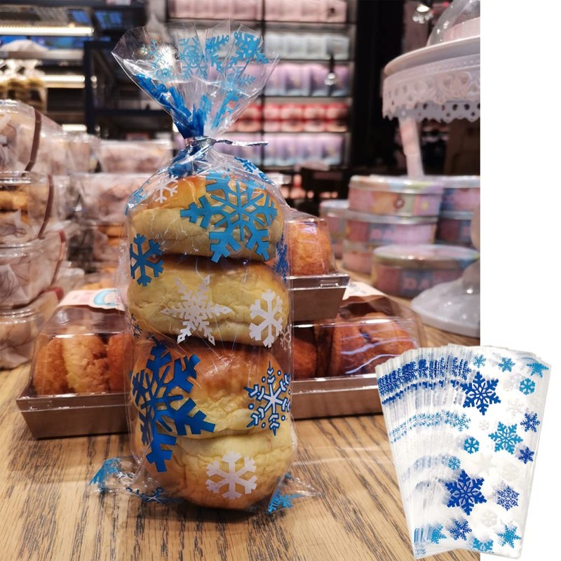 SaktopDeco 100 PCS Christmas Snowflake Cellophane Bags Gift Bags Candy