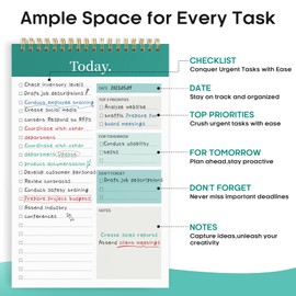 Taja To Do List Notepad - To Do List Notebook for Work with 52 Sheets, 9.8" x 6.5", Undated Daily Planner Perfect for Daily Tasks and Goal Setting, Notepad Suitable for Office, Home & School - Greenery Sway