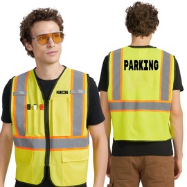 AK A-KSAFETY Security Vest for Parking, XL Yellow - Hi Vis Safety Vest with Reflective Stripes for Security Guards, Construction & Workmen