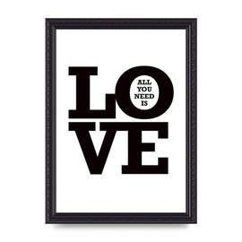 Lithobee - All You Need Is Love - Printed Wall Art Design in Sizes A2, A3 & A4 Framed in a Stylish Quality Coloured Frame or Unframed (A4 Black Ornate Frame)