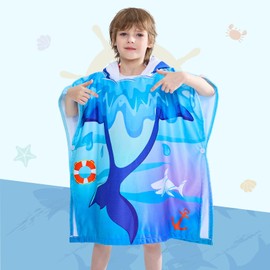 WERNNSAI Shark Kids Beach Towel - Hooded Towel Wrap 27" x 27" Kids Hooded Poncho Sand Free Beach Towel for Girls Bath Pool Quick Dry Soft Kids Bath Towel for Travel Shower Swim
