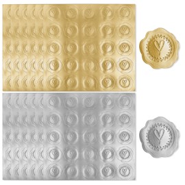 NILLOS Wax Sticker Seals Labels, 300 PCS Embossed Heart Stickers for Envelopes, Invitations (Golden & Silver)