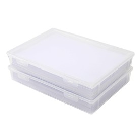 Pack of 2 Plastic Storage Boxes with Lid, Flat Plastic Box, Paper Organiser, Document Box, A4 Plastic Box, 31 x 22 x 5 cm, Storage Boxes for Documents, Building Blocks, Photo Letters