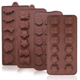 Sonku Silicone Chocolate Molds for Christmas, 4 Packs Christmas Small Baking Molds for Party Cake Decoration Ice Cube Making