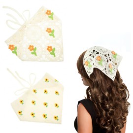OSOPLAY 2 PCS Crochet Bandana for Women Triangle Floral Headscarf Knitted Hollow Hair Scarves for Women Girls (Floral)