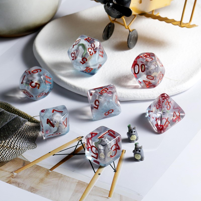Totoro DND Dice Set, DNDND 7PCS Resin D&D Dice with