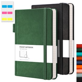 RETTACY Pocket Notebook A6 Mini Notepad 2 Pack Small Hardcover Journal with Content,312 Numbered Pages, 2 Inner Pocket, 100gsm Lined Paper 8.5 x 14 cm - Black Green
