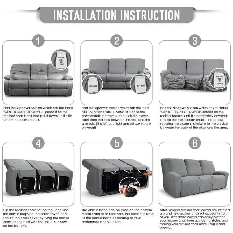 TAOCOCO Recliner Sofa Covers 8-Pieces Stretch Large Couch Covers for