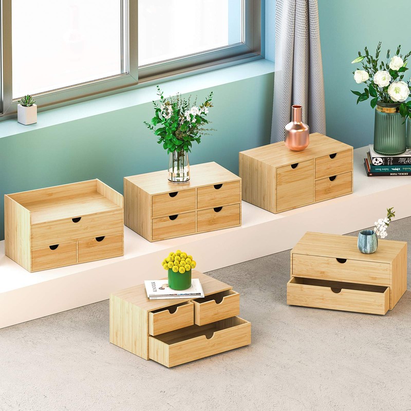 Wisuce Bamboo Desk Organizer - Mini Desktop Drawer Tabletop Storage
