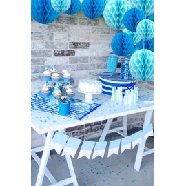 ZYOOO 12 Pieces Tissue Paper Honeycomb Balls Blue Party Decoration Kit, Paper Pompom Set 2 Colors of 15.3 cm, 25.4 cm