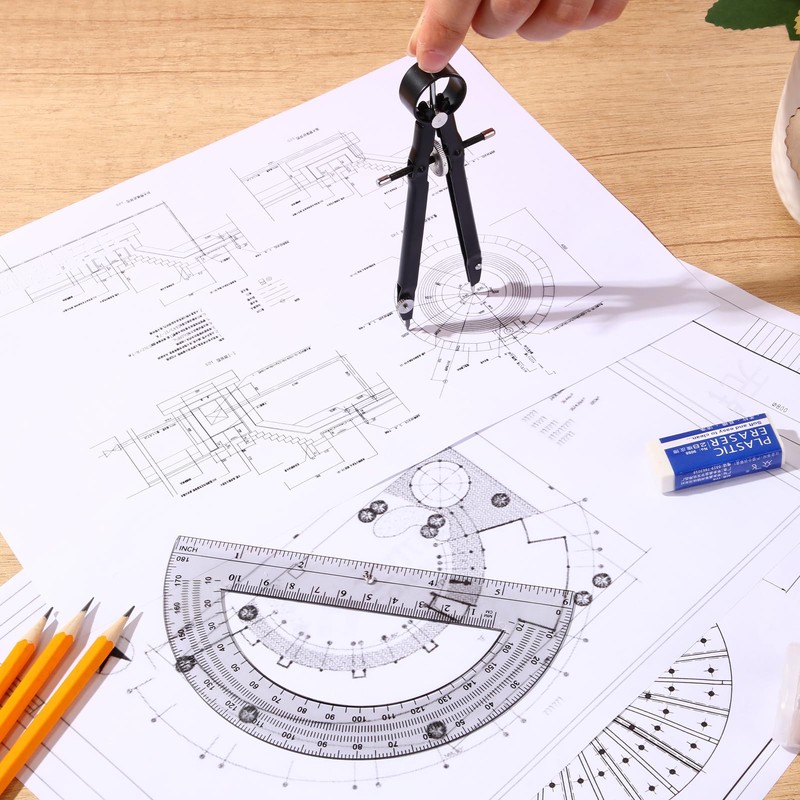 EBOOT Student Geometry Math Set, Metal Drawing Compass and 6