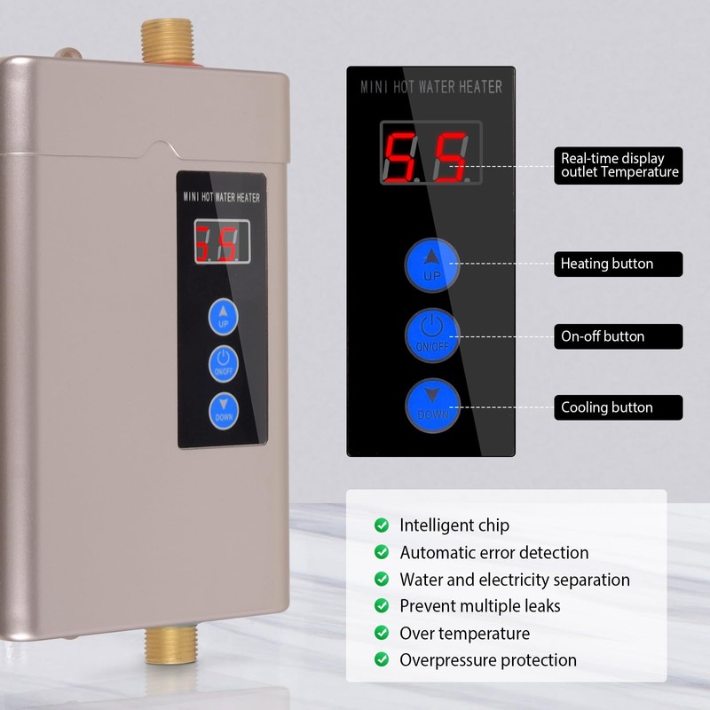 Electric Tankless Water Heater, Small Instant Hot Water Heater for