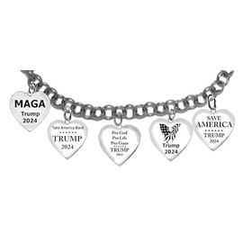 Trump, Multi Charmed Trump 2024 Adjustable Bracelet That Will Fit Everyone. What A Wonderful Gift For Yourself, Or A Friend, Or A Family Member, Or As A Donor Gift. Hypoallergenic-Safe, No Nickel,Lead