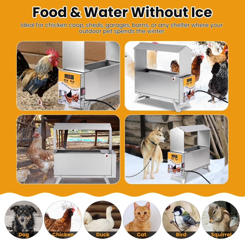 PAUQRWIE 1.5 Gallon Heated Chicken Waterer Automatic Chicken Water Heater