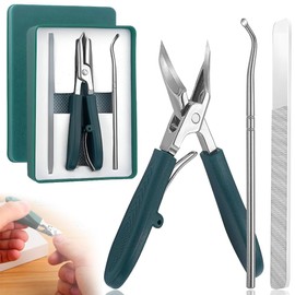 Professional Eagle Beak Angled Nail Clippers Set - Wide Slanted Design for Thick & Ingrown Nails, Splash-Proof with Long Handle Clippers forSeniors and Tough Nails (3-Pack, Green)