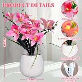 Strackvial Artificial Flower Night Light, USB Plug-in Orchid Flower with Vase Lamp, Infinite Dimming Ambient Light, LED Desktop Decorative Landscape Lights for Festival Party Home Decor (Pink)