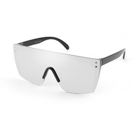 FEISEDY Mirrored Oversized Rimless Sunglasses for Women Men Flat Top Shield Wrap Square UV400 B2761, Silver Mirrored, 70mm