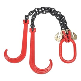 TBAPFS 3/8" Grade 80 V-Type Transport Tow Chain w/15 J-Hooks 2Ft Long Shank Legs for Flatbed Truck Tie Trailer Tractor Car Wrecker Tow Chain,7100Lbs Work Load Limit,G80 Steel Towing Bridle,Black+Red