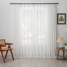 LUGOTAL Off White Sheer Curtains Pinch Pleated Curtains & Drapes 90 Inches Long 1 Panel Lightweight Light Filtering Curtains for Living Room Bedrooom Semi Sheer Window Curtains, W52 x L90
