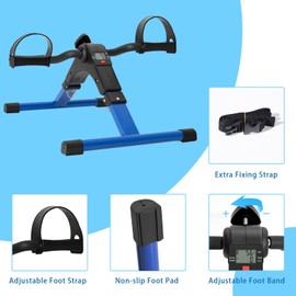 Uten Folding Pedal Exerciser, Mini Exercise Bike, Portable Foot Peddler Desk Bike for Leg and Arm Exercisers, Adjustable Sitting Workout with Electronic Display (Blue)