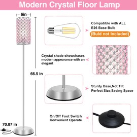 GyroVu Crystal Floor Lamp for Bedroom, Living Room Pink Floor Lamps Modern Tall Lamp with On/Off Foot Switch Glam Standing Light for Girls Bedroom Minimalism Pole Corner Lamp for Office Dorm Hotel