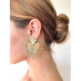 Gold star earrings, celestial earrings, metal star earrings, geometric earrings, statement earrings, flower earrings (Gold)