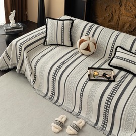 MDSASFD Striped Couch Cover Blankets, Boho Couch Covers, Sofa Blanket Cover for Dogs, Large Couch Covers for Recliner and Chair, Chenille Sofa Covers Washable Sectional(1pc/Grey/71 x 102")