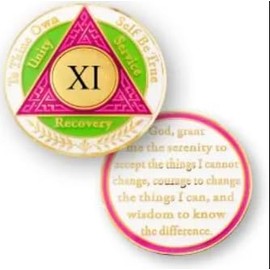 AA Coin - Ficha de recuperación de 11 años, rosa, verde, blanco
