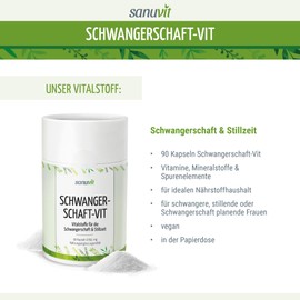 Sanuvit® - Schwangerschaft-Vit | Hochdosiert | Folsäure + Vitamin B12 | Hohe Bioverfügbarkeit und Verträglichkeit | Vegan | Hergestellt in Österreich | 180 Kapseln