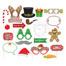 AKH® Christmas Photo Props - 20 Pieces Assorted Designs - Fun Xmas Party Props for Photos, Santa, Reindeer, Snowman & Holiday Decorations for Christmas Photography & Photo Booth