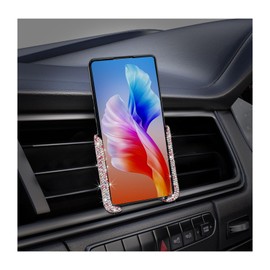 Dickno Bling Car Phone Holder, 360°Adjustable Mini Dash Air Vent Automatic Phone Mount, Crystal Air Vent Clip Cell Phone Holder for Women and Girls, Vehicle Interior Accessories (Pink)