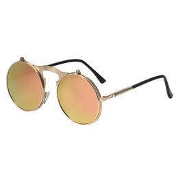Aroncent Steampunk Sunglasses Round Vintage Polarised Glasses Metal Edge Frame Flip Up Lens Men Women UV400, Metal