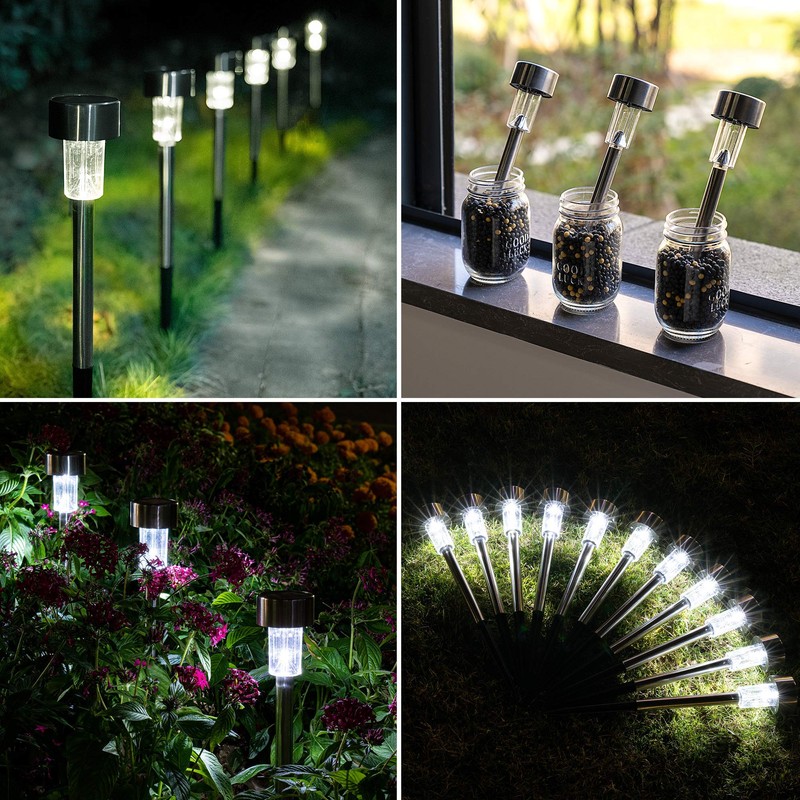 GIGALUMI Solar Pathway Lights, Stainless Steel IP44 Waterproof Auto On/Off