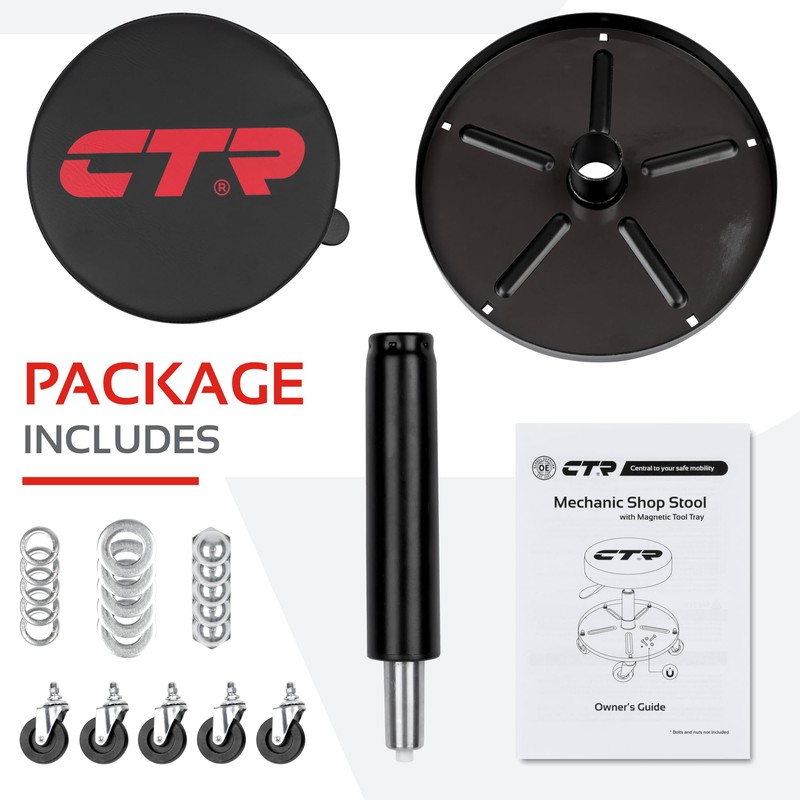 CTR Rolling Mechanic Shop Stool with Magnetic Tool Tray, Heavy