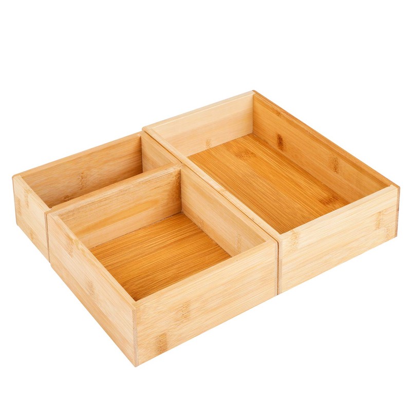 Set of 3 Bamboo Storage Boxes 23 x 15 cm