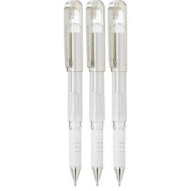 Pentel White Hybrid Gel Grip DX Metallic Gel Pens Broad 1mm Tip Nib 0.5mm Line Width Gel Ink K230-WO (Pack of 3)