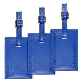 Vividwise Luggage Tags, 3 Pack Premium PU Leather Baggage Bag Tags Privacy Cover ID Label with Address Card for Travel Bag Suitcase (3Pcs, Blue)