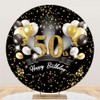 TTQYFNM 6.5x6.5ft 50th Birthday Round Backdrop Cover Polyester Black White