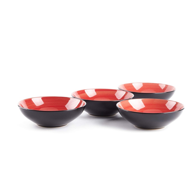 HomeVss Sonoma 16 Piece Stoneware Dinner Set Red, Outside Black